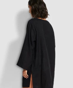 Seafolly Ladies Harbour Linen Cover Up Black -Seafolly Fashion Store 54352 CU Black 3