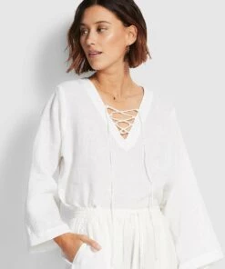 Seafolly Ladies Beach Edit Harbour Linen Top White