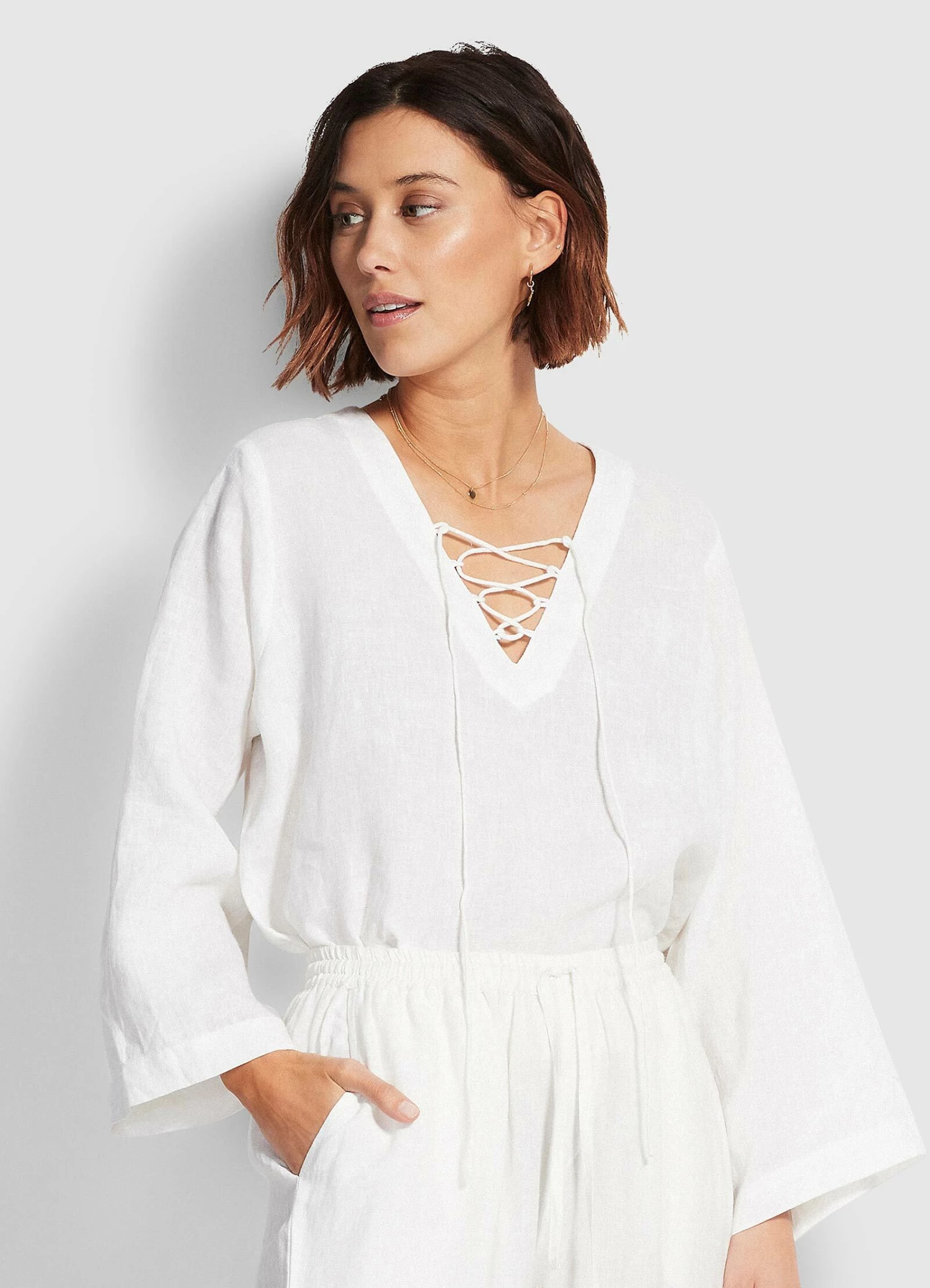 Seafolly Ladies Beach Edit Harbour Linen Top White 1 Seafolly Ladies Beach Edit Harbour Linen Top White