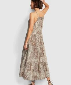 Seafolly Ladies Serpentine Tiered Maxi Dress Chocolate -Seafolly Fashion Store 54412 DR Chocolate 3