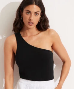 Seafolly Ladies Jersey One Shoulder Top Black