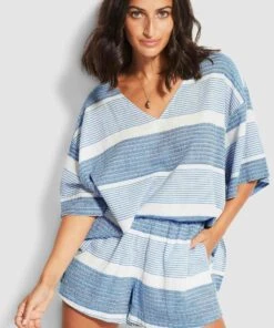 Seafolly Ladies Jacquard Top Blue