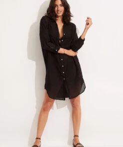 Seafolly Ladies Longshore Cover Up Black
