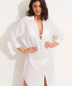 Seafolly Ladies Longshore Cover Up White