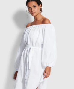 Seafolly Ladies Double Cloth Summer Cover Up White -Seafolly Fashion Store 54607 CU White 3