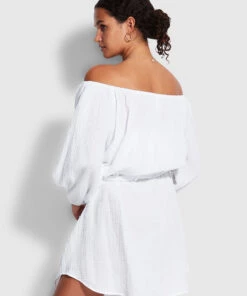 Seafolly Ladies Double Cloth Summer Cover Up White -Seafolly Fashion Store 54607 CU White 4