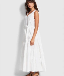 Seafolly Ladies Cotton Poplin Maxi Dress White -Seafolly Fashion Store 54608 DR White 3
