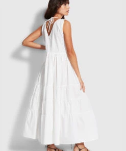 Seafolly Ladies Cotton Poplin Maxi Dress White -Seafolly Fashion Store 54608 DR White 4
