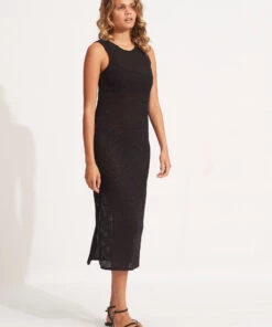 Seafolly Ladies Dreamcatcher Crochet Cover Up Slip Dress Black 8 Seafolly Ladies Dreamcatcher Crochet Cover Up Slip Dress Black -Seafolly Fashion Store 54610 CU Black 3