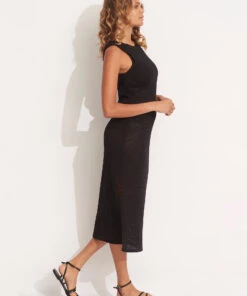 Seafolly Ladies Dreamcatcher Crochet Cover Up Slip Dress Black 9 Seafolly Ladies Dreamcatcher Crochet Cover Up Slip Dress Black -Seafolly Fashion Store 54610 CU Black 4