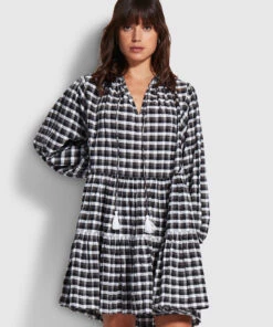 Seafolly Ladies Gingham Tier Dress Black