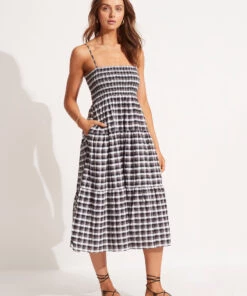 Seafolly Ladies Gingham Maxi Dress Black -Seafolly Fashion Store 54646 DR Black 3