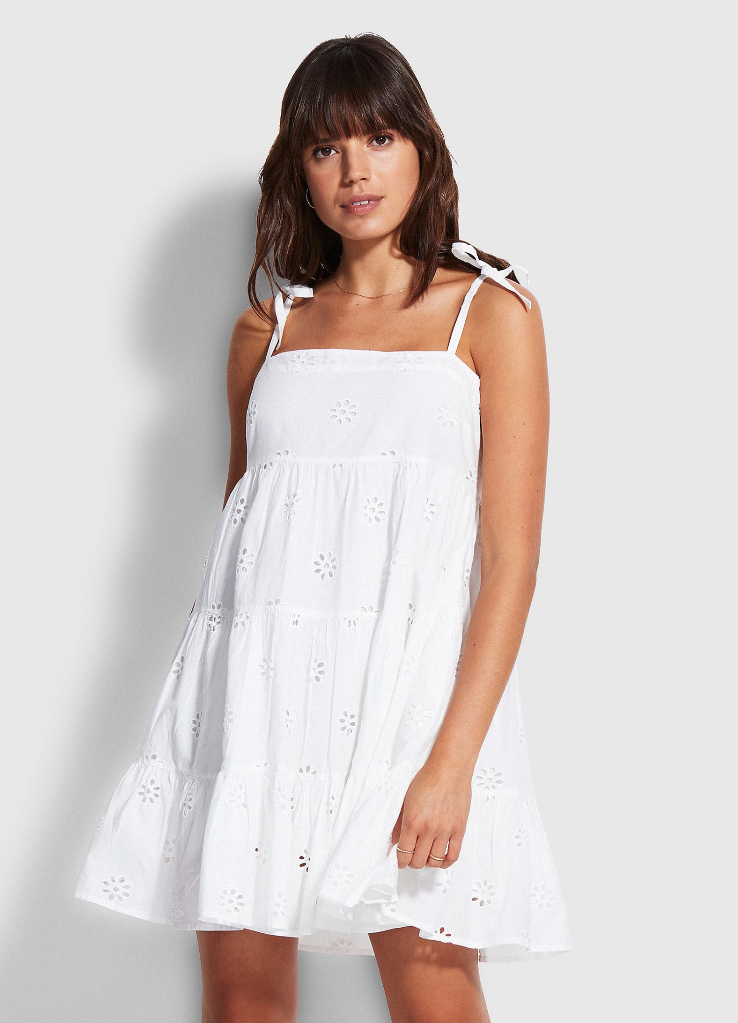 Seafolly Ladies Embroidery Tier Dress White 1 Seafolly Ladies Embroidery Tier Dress White