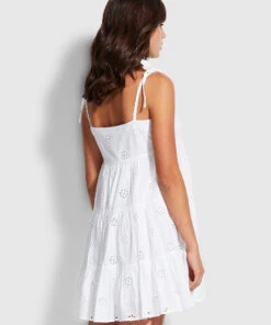 Seafolly Ladies Embroidery Tier Dress White 9 Seafolly Ladies Embroidery Tier Dress White -Seafolly Fashion Store 54657 DR White 4