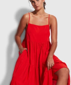 Seafolly Ladies Weekend Tier Dress Mandarin red