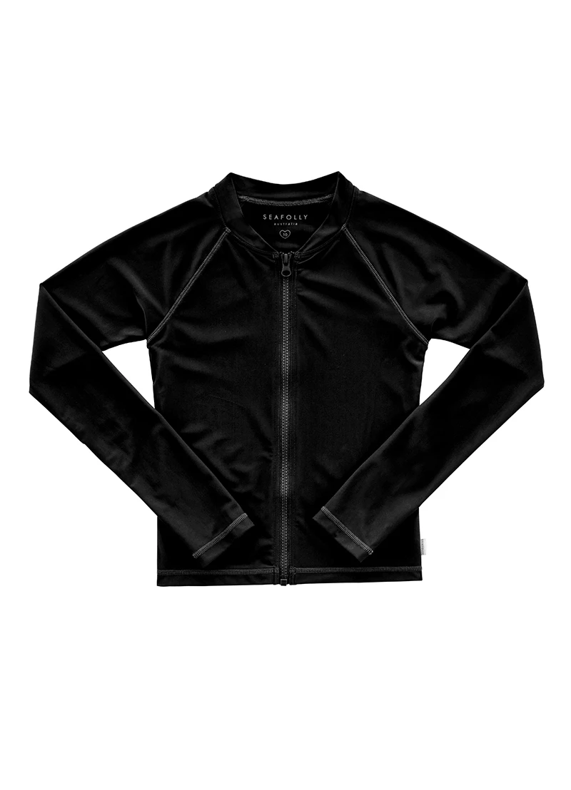 Seafolly Kids Summer Essentials L/S Zip Front Rash Vest Black 1 Seafolly Kids Summer Essentials L/S Zip Front Rash Vest Black