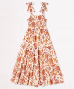 Seafolly Girls Retro Girls Shirred Dress Cream paisley