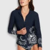 Seafolly Ladies Folklore Long Sleeve Sunvest True navy