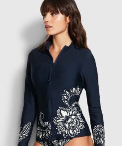 Seafolly Ladies Folklore Long Sleeve Sunvest True navy -Seafolly Fashion Store 60203 933 True2520Navy 4