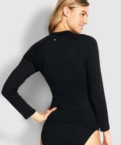 Seafolly Long Sleeve Rash Sunvest Black -Seafolly Fashion Store 60267 065 Black 3