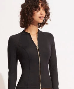 Seafolly Ladies Seafolly Collective Long Sleeve Sunvest Black -Seafolly Fashion Store 60267 942 Black 3
