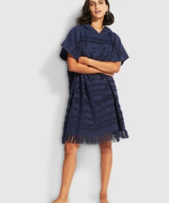 Seafolly Ladies Seaside Towel Poncho True navy