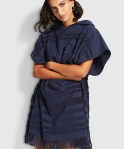 Seafolly Ladies Seaside Towel Poncho True navy -Seafolly Fashion Store 71752 TL True2520Navy 4