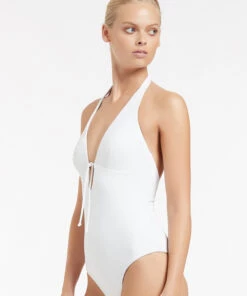 Jetset Plunge Halter One Piece White 6 Jetset Plunge Halter One Piece White -Seafolly Fashion Store J10780 WHT 3