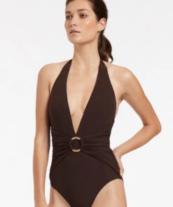 JETSET Plunge One Piece Chocolate -Seafolly Fashion Store J10782 CHOC 3
