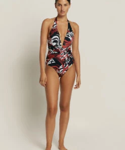 Jets Casa Lucia Plunge Halter One Piece Desert red/black