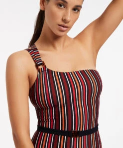Jets Bedouin Stripe One Shoulder One Piece Black