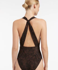 Jets Pantera Plunge Loop Back One Piece Chocolate -Seafolly Fashion Store J10922 Chocolate 4