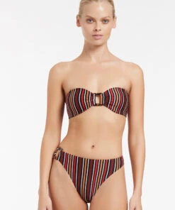 Jets Bedouin Stripe High Legline Bikini Bottom Black