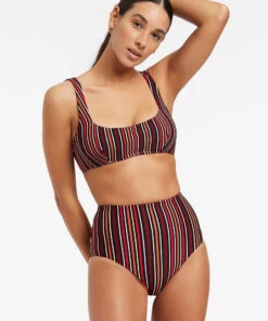 Jets Bedouin Stripe High Waist Bikini Bottom Black