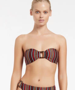 Jets Bedouin Stripe Bandeau Bikini Top Black 8 Jets Bedouin Stripe Bandeau Bikini Top Black -Seafolly Fashion Store J40314 BLK 3