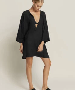 Jetset Wide Sleeve Kaftan Black
