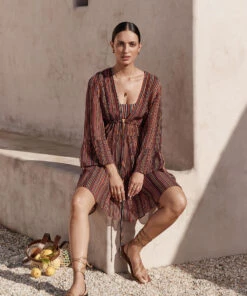 Jets Bedouin Stripe Tiered Cover Up Dress Black