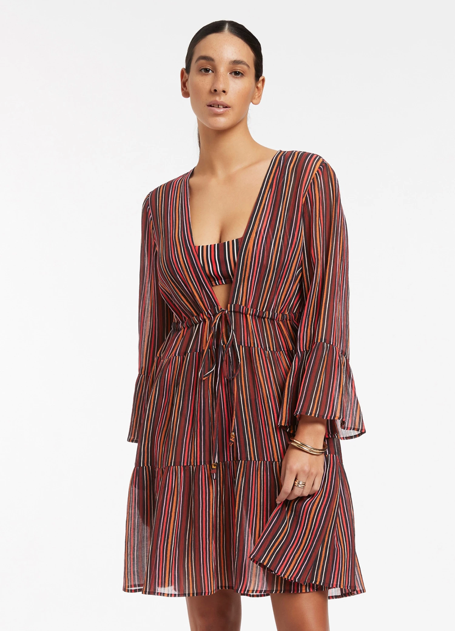 Jets Bedouin Stripe Tiered Cover Up Dress Black 3 Jets Bedouin Stripe Tiered Cover Up Dress Black - Image 3