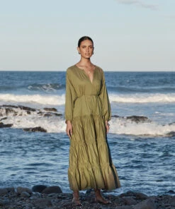 JETSET Tiered Maxi Dress Olive