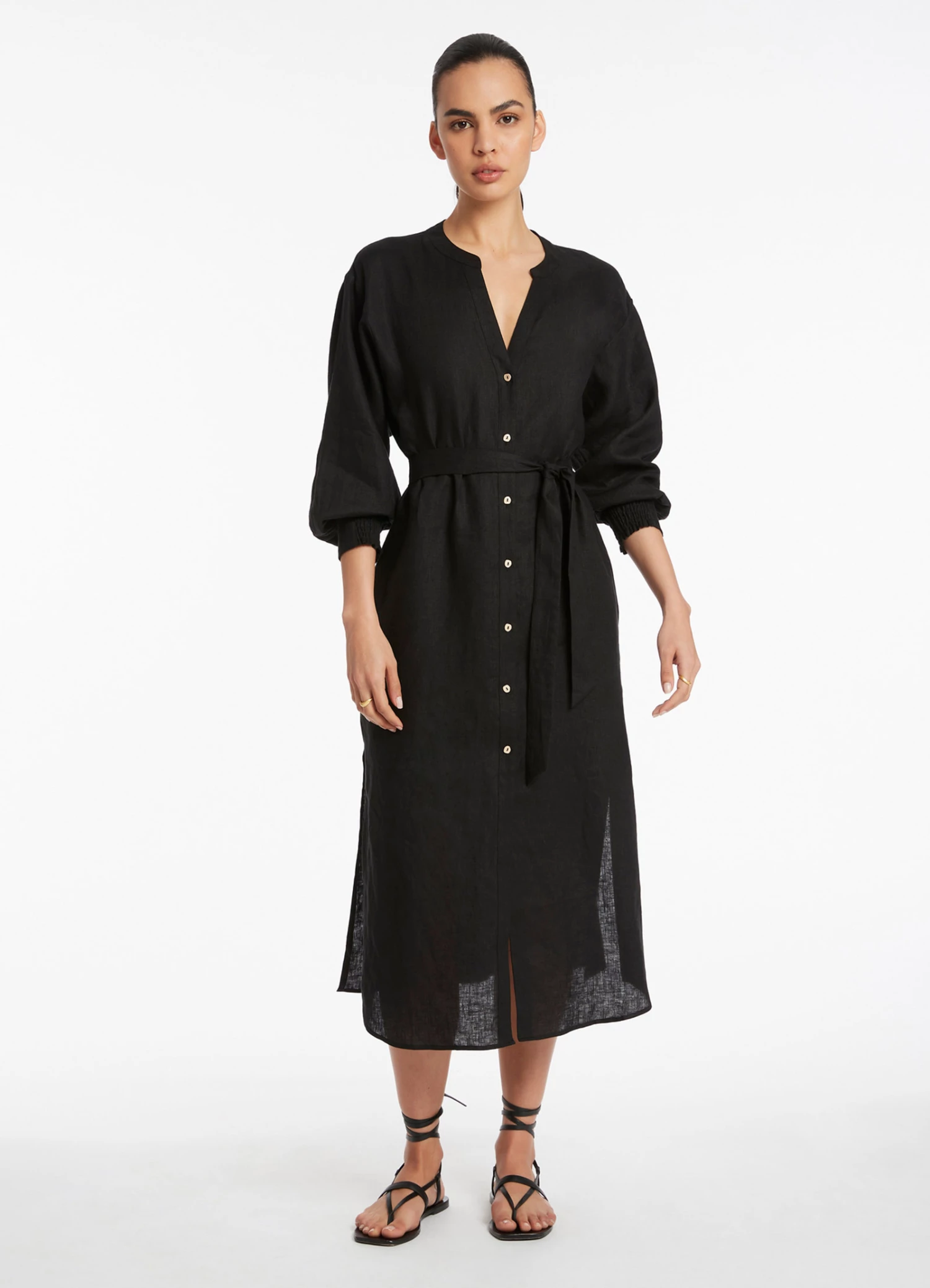 Jetset Shirred Cuff Shirt Dress Black 2 Jetset Shirred Cuff Shirt Dress Black - Image 2
