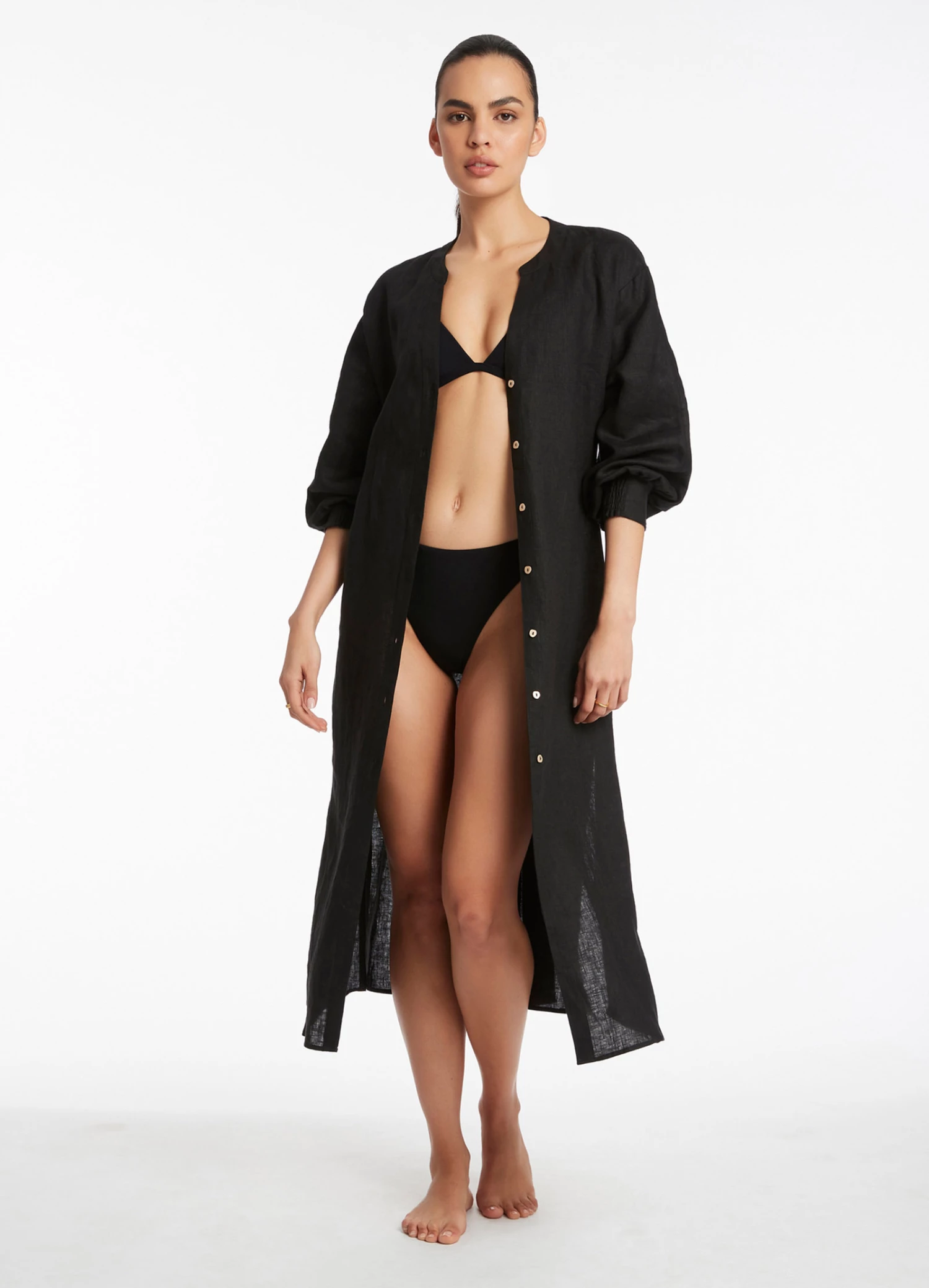 Jetset Shirred Cuff Shirt Dress Black 3 Jetset Shirred Cuff Shirt Dress Black - Image 3