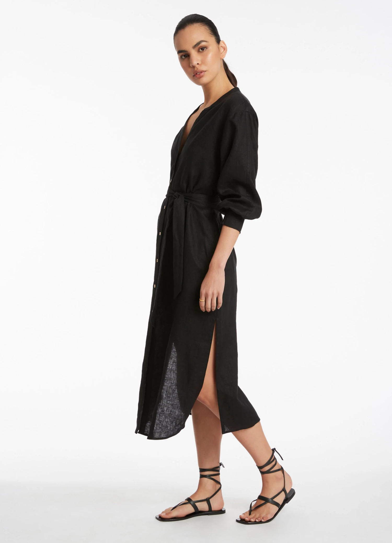 Jetset Shirred Cuff Shirt Dress Black 4 Jetset Shirred Cuff Shirt Dress Black - Image 4
