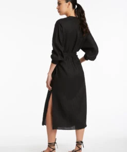 Jetset Shirred Cuff Shirt Dress Black 10 Jetset Shirred Cuff Shirt Dress Black -Seafolly Fashion Store J60843 Black 5