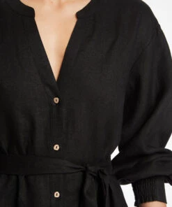 Jetset Shirred Cuff Shirt Dress Black 11 Jetset Shirred Cuff Shirt Dress Black -Seafolly Fashion Store J60843 Black 6