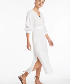 Jetset Shirred Cuff Shirt Dress White -Seafolly Fashion Store J60843 White 3