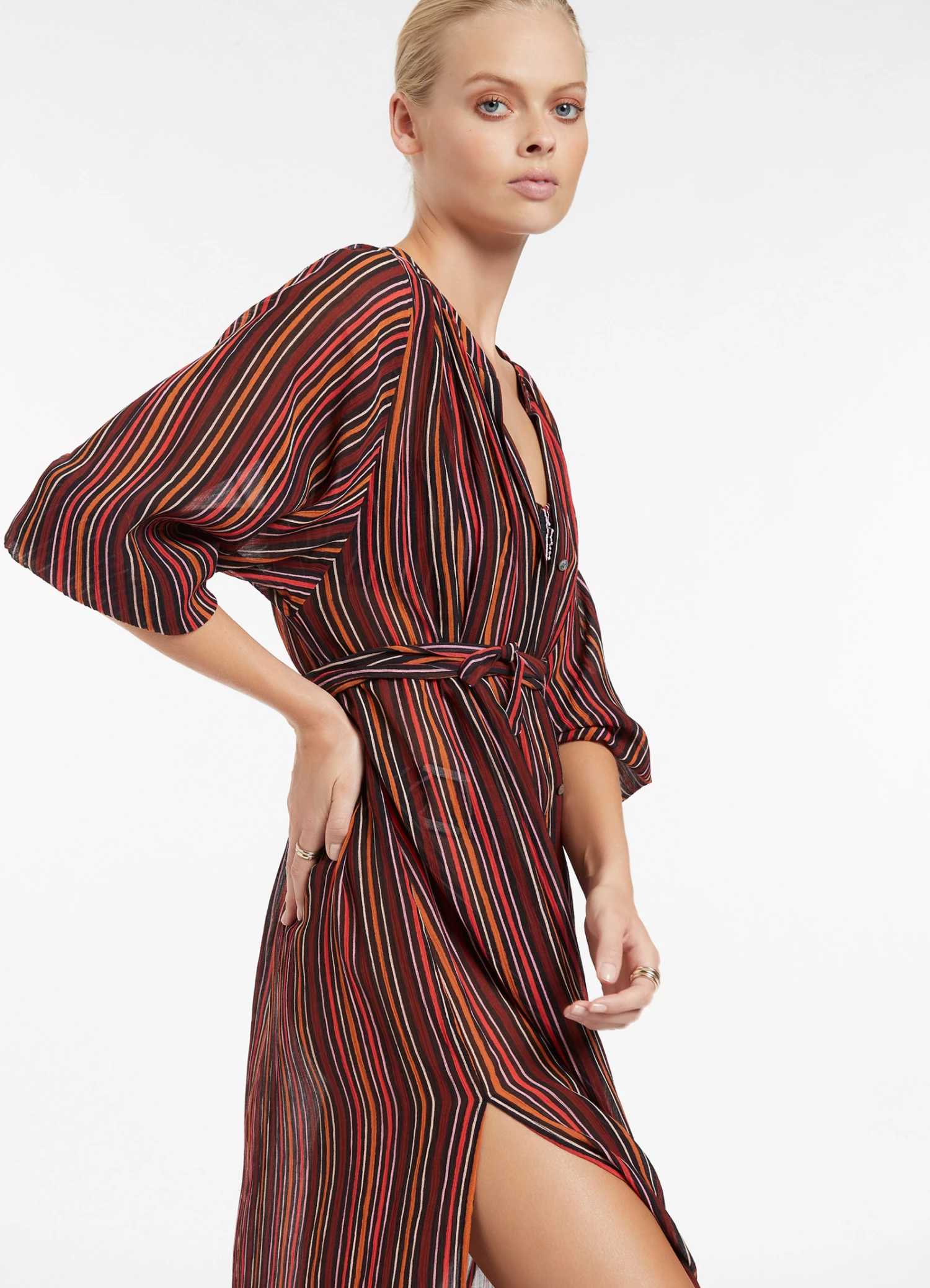 Jets Bedouin Stripe Gathered Soft Shirt Dress Black 2 Jets Bedouin Stripe Gathered Soft Shirt Dress Black - Image 2