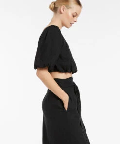 Jets Palmas Puff Sleeve Top Black -Seafolly Fashion Store J60869 Black 3