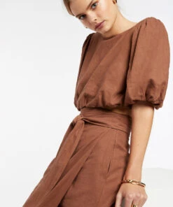 Jets Palmas Puff Sleeve Top Desert brown