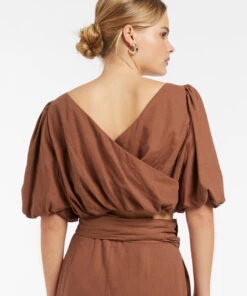 Jets Palmas Puff Sleeve Top Desert brown -Seafolly Fashion Store J60869 DesertBrow 4