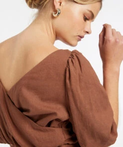 Jets Palmas Puff Sleeve Top Desert brown -Seafolly Fashion Store J60869 DesertBrow 5